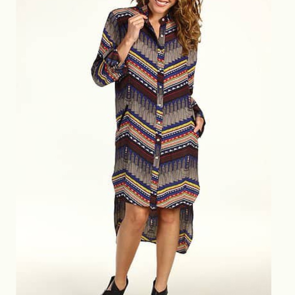 ANTHRO Mara Hoffman Stepped Hem Dress Tassels Navy